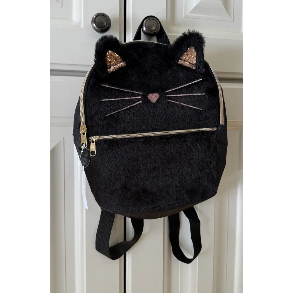 Black‎ Plush Cat Mini Backpack Glitter Ears Cute Kawaii School Bag NWT Girls